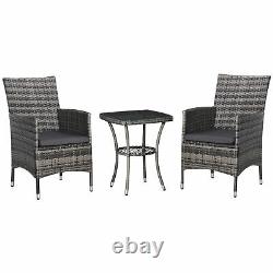 Outsunny Rattan Bistro Set Garden Chair Table Patio Outdoor Cushion Conservatory