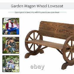 Outsunny Rustic Wood Garden Wagon Wheel Patio Outdoor Bench Decor Retro Style