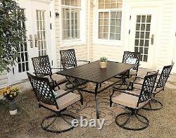 PHI VILLA Metal Garden Dining Table Outdoor Patio withUmbrella Hole for 6-8 Person