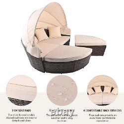 Patio Garden Sofa Bed Outdoor Round Furniture Set Daybed Sun Island Lounge Beige