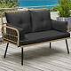 Patio Rattan Love Seat 2 Seater Outdoor Wicker Sofa Garden Furniture Withcushion