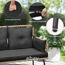 Patio Rattan Love Seat 2 Seater Outdoor Wicker Sofa Garden Furniture withCushion