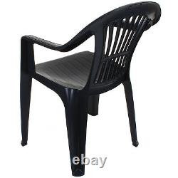 Plastic Chair Set of 6 Garden Outdoor Furniture Stacking Patio Armchair Grey