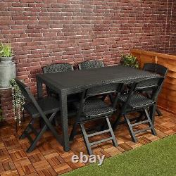 Plastic Rattan Patio Dining Table & Folding Chairs Outdoor Garden Furniture Sets