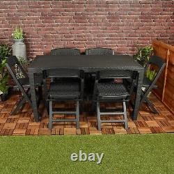 Plastic Rattan Patio Dining Table & Folding Chairs Outdoor Garden Furniture Sets
