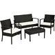 Poly Rattan Garden Furniture 2 Chairs Bench Table Set Outdoor Patio Wicker New