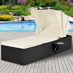 Poly Rattan Lounger Sun Day Bed Outdoor Garden Patio Deck Furniture Single Black