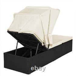 Poly Rattan Lounger Sun Day Bed Outdoor Garden Patio Deck Furniture Single Black