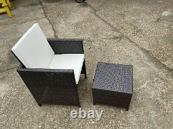 RATTAN GARDEN FURNITURE CUBE SET 4x CHAIRS TABLE & 4 STOOLS OUTDOOR PATIO