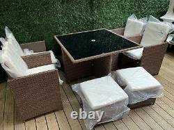 Rattan Brown Garden Dining Furniture Cube Set Sofa Chairs Table Outdoor Patio