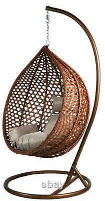 Rattan Brown Hanging Egg Chair Patio Garden Indoor Outdoor with Cushion Large