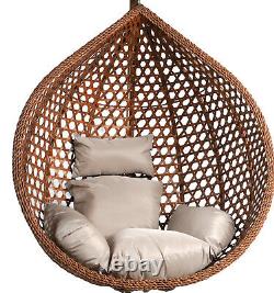 Rattan Brown Hanging Egg Chair Patio Garden Indoor Outdoor with Cushion Large
