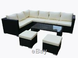 Rattan Corner Garden Furniture Set Black Brown Outdoor Patio Sofa Table L Shape