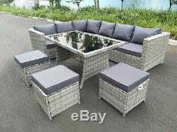Rattan Corner Garden Furniture Set Light Grey Outdoor Patio Dining Table & Sofa