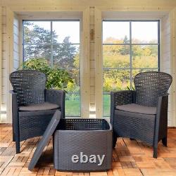 Rattan Effect Garden Furniture Patio Set Outdoor Dining Table & 2 Garden Chairs