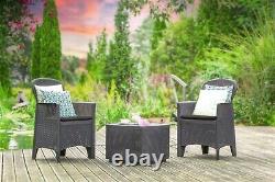 Rattan Effect Garden Furniture Patio Set Outdoor Dining Table & 2 Garden Chairs
