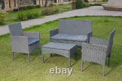 Rattan Garden Furniture 4 PCs Grey Outdoor Patio Garden Wicker Conservatory Set