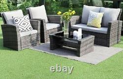 Rattan Garden Furniture 4 Piece Chairs Coffee Table Cushions Set Outdoor Patio 4