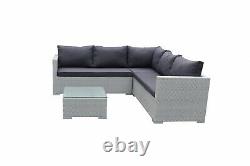 Rattan Garden Furniture Corner Sofa Set Outdoor Patio L-Shaped Grey Lounge Set