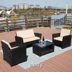 Rattan Garden Furniture Outdoor Patio Conservatory 4 PCS Sets Chairs Sofa Table