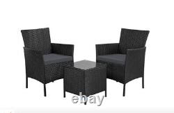 Rattan Garden Furniture Set 3-Piece For Outdoor Patio Balcony Black