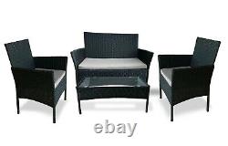 Rattan Garden Furniture Set 4 Piece Chairs Sofa Table Outdoor Patio Set Black