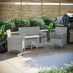 Rattan Garden Furniture Set 4 Piece Chairs Table Sofa Outdoor Patio Set Grey