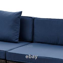 Rattan Garden Furniture Set Corner Sofa Outdoor Patio L-Shape Brown Blue Cushion