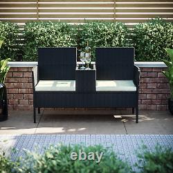 Rattan Garden Love Seat Twin Chair Couples Outdoor Patio Furniture Bench Black