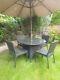 Rattan Garden Patio Outdoor Weatherproof Table & Chairs Set With Parasol