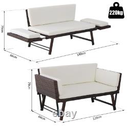 Rattan Garden Sofa Bed Outdoor Patio Furniture Cushion 2 Seater Folding Bench