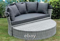 Rattan Outdoor Garden Day Bed Patio Sun Lounger Aluminium, Grey, Thick Cushion