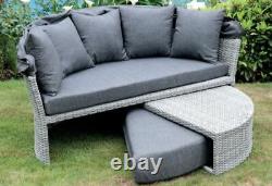 Rattan Outdoor Garden Day Bed Patio Sun Lounger Aluminium, Grey, Thick Cushion