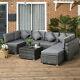 Rattan Outdoor Garden Furniture Patio Corner Sofa Set With Cushions Grey