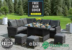 Rattan Outdoor Garden Furniture Set Corner Sofa Dining Table 3 Stools Patio Grey