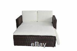 Rattan Outdoor Garden Sofa Furniture LoveBed Patio Sun bed Brown With cover