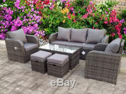 Rattan Recliner Wicker Garden Outdoor Table And Chairs Furniture Patio Set Grey