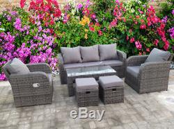 Rattan Recliner Wicker Garden Outdoor Table And Chairs Furniture Patio Set Grey