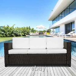 Rattan Style Garden Sofa Outdoor Patio 3 Person Cushion Lounge Seat White/Brown