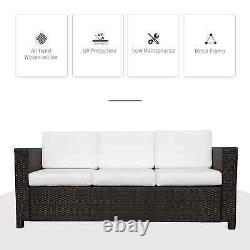 Rattan Style Garden Sofa Outdoor Patio 3 Person Cushion Lounge Seat White/Brown