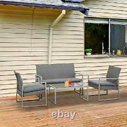 Rattan Style Lounge Patio Set Garden Outdoor Cushion Sofa Chair Tea Table Grey