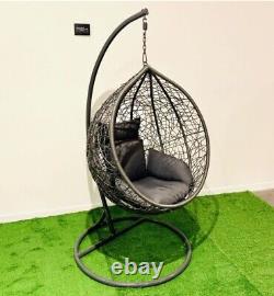 Rattan Swing Hanging Egg Chair Garden Indoor Outdoor Patio with Cushions white