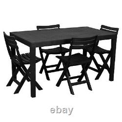Rectangle Garden Plastic Patio Dining Table & Folding Chairs Outdoor Furniture