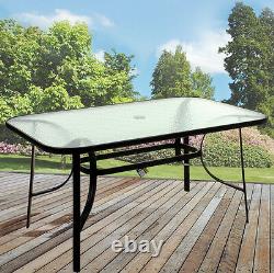 Rectangular Glass Table Outdoor Dining Patio Garden Furniture Black Metal Frame
