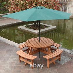 Round Wooden Garden Table & 4 Bench Seat Chairs Outdoor Patio Furniture UK
