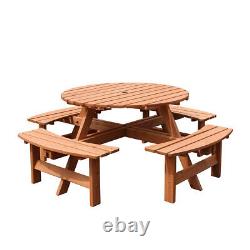 Round Wooden Garden Table & 4 Bench Seat Chairs Outdoor Patio Furniture UK