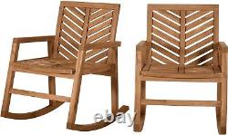 Set Of 2 Outdoor Patio Chairs Brown Acacia Wood Garden Rocking Chairs