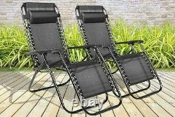 Set Of 2 Reclining Sun Lounger Outdoor Garden Patio Gravity Chair Recliner Bed