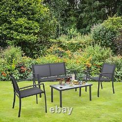 Sigtua Outdoor Garden Patio Set Double Chair Sofa Glass Table ArmChairs 4 Seater