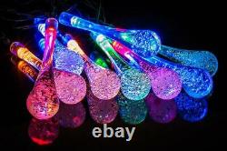 Solar 24 Led Water Drop Crystal String Multi Colour Outdoor Patio Garden Lights